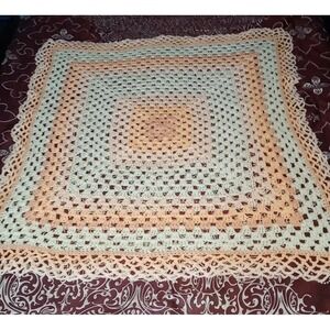 Vtg Handmade Granny Square‎ Blanket Afghan Crochet Knit Throw Blanket 50 x 45"